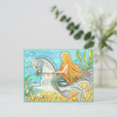MERMAID & ZEE STALLION, WHIMSICAL FANTASY UNICORN BRIEFKAART (Staand voorkant)