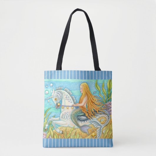 MERMAID & ZEE STALLION, WHIMSICAL FANTASY UNICORN TOTE BAG (Voorkant)