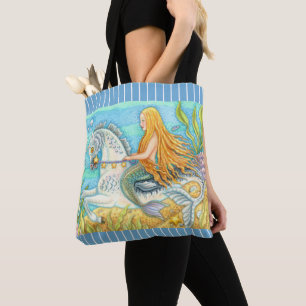 MERMAID & ZEE STALLION, WHIMSICAL FANTASY UNICORN TOTE BAG