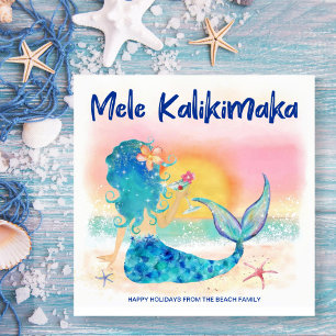 Mermaid Zee   Tropisch strand van Mele Kalikimaka Feestdagenkaart