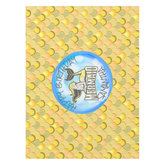 Mermaid Zee yellow Scales Tablecloth Tafelkleed (Voorkant)
