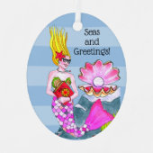 Mermaid Zeeen and Greetings Personalized Metalen Ornament (Voorkant)