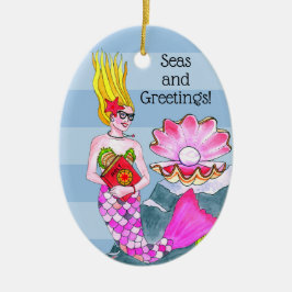 Mermaid Zeeen and Greetings Personalized Metalen Ornament