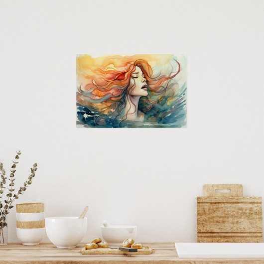 Mermaid zingt op het oppervlak poster (Keuken)