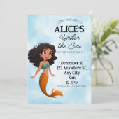 Mermaid Zwart Verjaardagsuitnodiging Template Kaart (Staand voorkant)