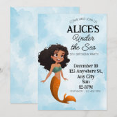 Mermaid Zwart Verjaardagsuitnodiging Template Kaart (Voorkant / Achterkant)