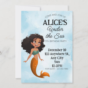 Mermaid Zwarte Verjaardagsuitnodiging Template Kaart