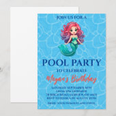 Mermaid zwembadfeest uitnodigingen (Voorkant / Achterkant)