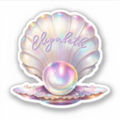 Mermaidcore Pastel Iridescent Pearl Clamshell Sticker (Voorkant)