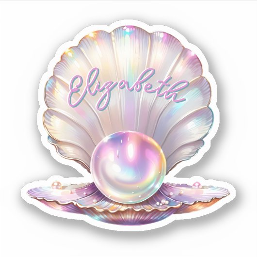 Mermaidcore Pastel Iridescent Pearl Clamshell Sticker (Voorkant)