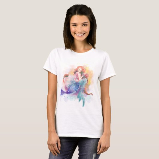 mermaïde waterverf t-shirt (Voorkant volledig)