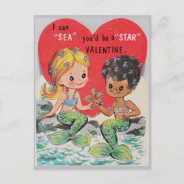 mermaïden Briefkaart voor multirasse Valentijn