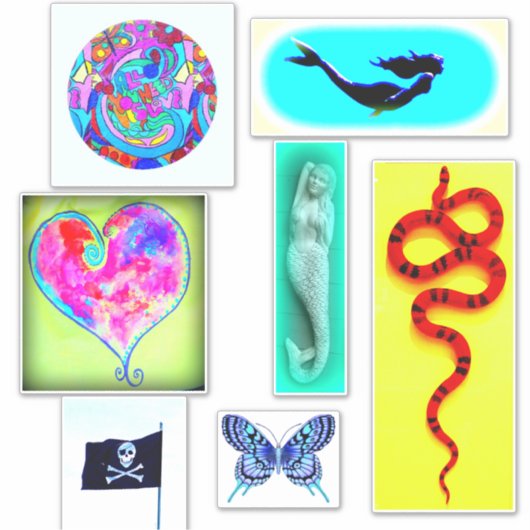 mermaïden, hitte, slang, liefdesvlinder sticker (Voorkant)