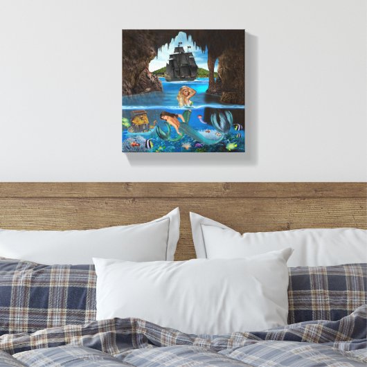 MERMAÏDEN VAN DE PIRATE CAVE CANVAS AFDRUK (Insitu (Slaapkamer))