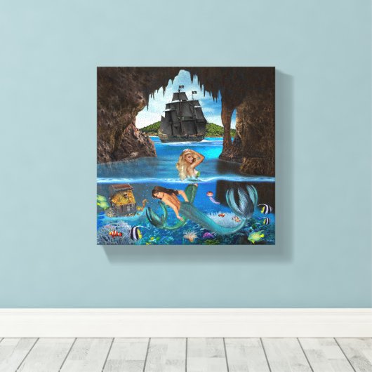 MERMAÏDEN VAN DE PIRATE CAVE CANVAS AFDRUK (Insitu (Houten vloer))