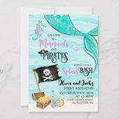Mermaids and Pirates Birthday Invitation Kaart (Voorkant)