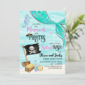Mermaids and Pirates Birthday Invitation Kaart (Staand voorkant)