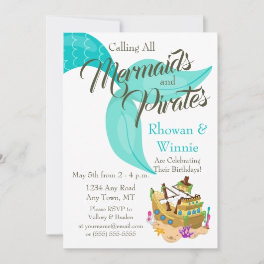 Mermaids and Pirates Birthday Kaart (Voorkant)