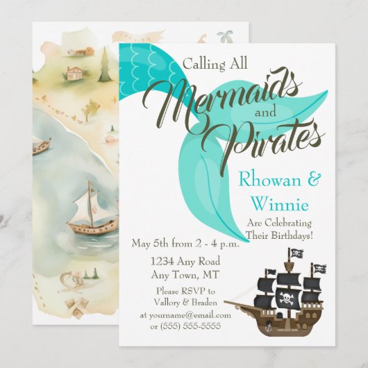 Mermaids and Pirates Birthday Kaart (Voorkant / Achterkant)