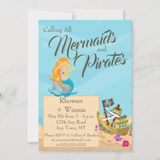 Mermaids and Pirates Birthday Kaart (Voorkant)