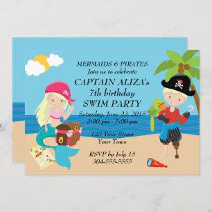 Mermaids and Pirates Birthday Party Kaart