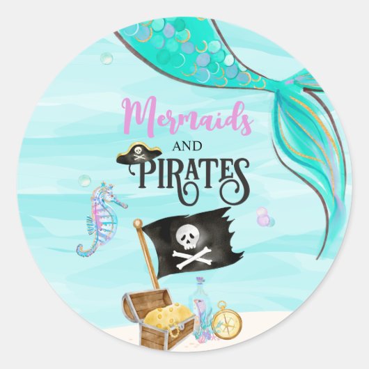 Mermaids and Pirates Birthday Ronde Sticker (Voorkant)
