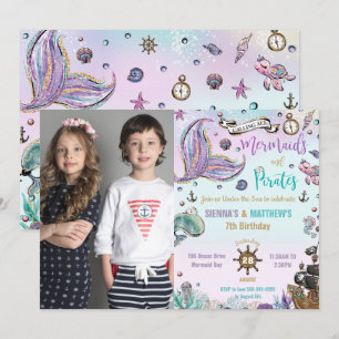 Mermaids and Pirates Joint Birthday Ocean Photo Kaart