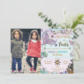 Mermaids and Pirates Twins Birthday Ocean Photo Kaart (Staand voorkant)
