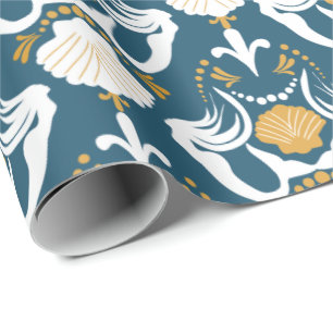 Mermaids and Seashells Damask Pattern Cadeaupapier