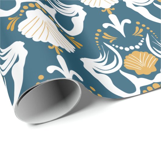 Mermaids and Seashells Damask Pattern Cadeaupapier (Rol Hoek)