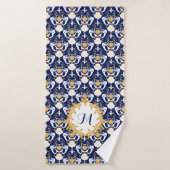 Mermaids and Seashells Damask Pattern Monogrammed Badhanddoek (Badhanddoek)