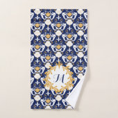 Mermaids and Seashells Damask Pattern Monogrammed Handdoek (Handdoek)
