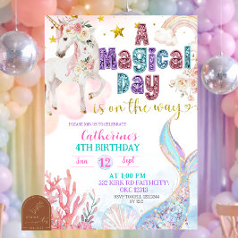Mermaids and Unicorns Magical Birthday invitation Kaart