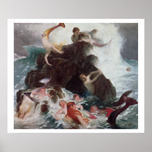 Mermaids bij Play, 1886 (olie op canvas) Poster