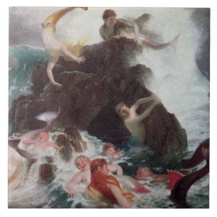 Mermaids bij Play, 1886 (olie op canvas) Tegeltje
