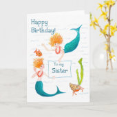 Mermaids Birthday Card for a Sister Kaart (Gele Bloem)