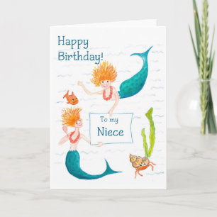 Mermaids Birthday Card voor een nicht Kaart