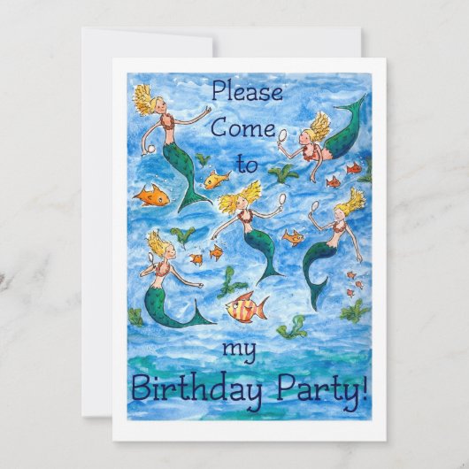 Mermaids Birthday Party Invitation Kaart (Voorkant)
