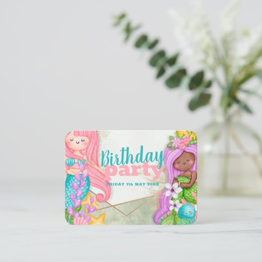Mermaids Birthday Party Invitation Kaart Visitekaartje (Staand voorkant)