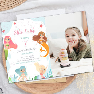 Mermaids Birthday under the zee Invitation Foto Kaart
