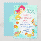 Mermaids Blue Invitation Kaart (Voorkant / Achterkant)