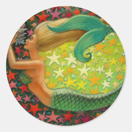 Mermaid's Circle Fantasy Mermaid Art Ronde Sticker (Voorkant)