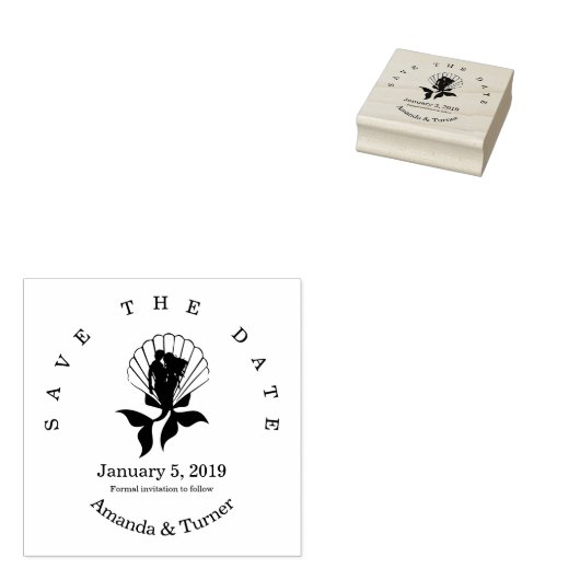 Mermaids Couple on a Seashell Design Save the Date Rubberstempel (Gestempeld)
