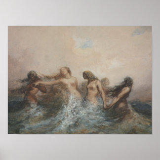 Mermaids dansen in de zee  kunst poster