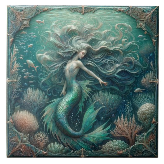 Mermaid's Enchanted Reef - Tijdloze Zeeen Tegel Tegeltje (Voorkant)