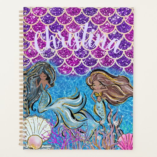 Mermaids Glitter Illustration with Tail Scales Planner (Voorkant)