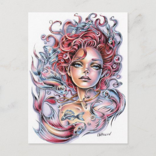 Mermaid's hart briefkaart (Voorkant)