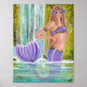 Mermaids lagoon waterfall art van Renee Lavoie Poster