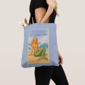 Mermaids Make Waves Retro Pin-Up Art Coastal Blue Tote Bag (Dichtbij)