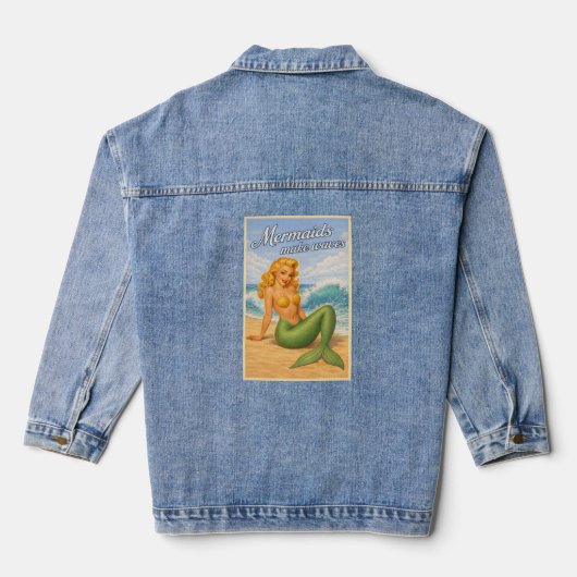 Mermaids Make Waves Retro Pin-Up | Coastal Beach Denim Jacket (Achterkant)